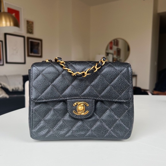 CHANEL Handbags - Auth Chanel Mini Caviar Square Flap Bag Gold Hardware